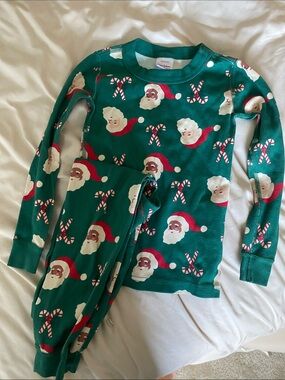 Hanna Andersson Green Santa & Candy Cane Holiday Pajama Set